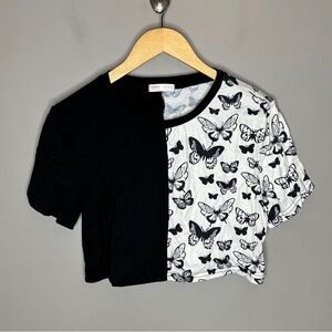 Romwe split butterfly cropped Tshirt